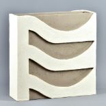 GILLIAN MONTEGRANDE (born 1960); 'Untitled', a white and rokk grey stoneware rectangular vessel,