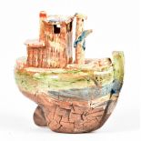 BEN FOSKER (born 1960); a slip decorated earthenware fishing vessel, height 21cm. (D)Additional