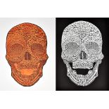 UNATTRIBUTED; a pair of prints, orange skull and white skull on black background, both unsigned,