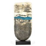 PETER HAYES (born 1946); 'White Bow', raku with fractured smoky surface and blue wave mounted on