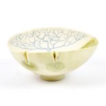 MARY ROGERS (born 1929); a porcelain footed bowl with pinched rim decorated with a tree, incised MER