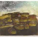 PETER CLOUGH (born 1944); 'Rain over Almscliffe Crag', a collagraph print, AP original, signed and