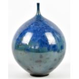 JOHN STROOMER; a bulbous porcelain vase with narrow neck covered in crystalline glaze, incised