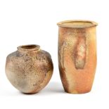 PETER CLOUGH (born 1944); two early salt glazed vessels, impressed PC marks and dated 2002,