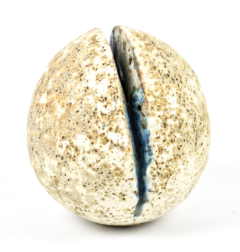 ALAN WALLWORK (born 1931); a stoneware split egg form, incised AW mark, height 15.5cm. (D)