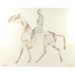 DAME ELISABETH FRINK (1930-1993); a lithograph on paper, 'Horse and Rider, 1970', gold and grey