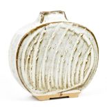 MARK GRIFFITHS (born 1956); a stoneware flask, white glaze over iron slip with incised grass