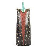 MICHAEL MORGAN (born 1947); a tall shouldered raku bottle with turquoise neck, impressed MPM mark,