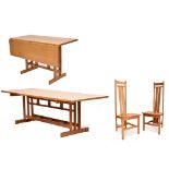 RICHARD LA TROBE-BATEMAN (born 1938); a large oak dining room table with drop-leaf extension and