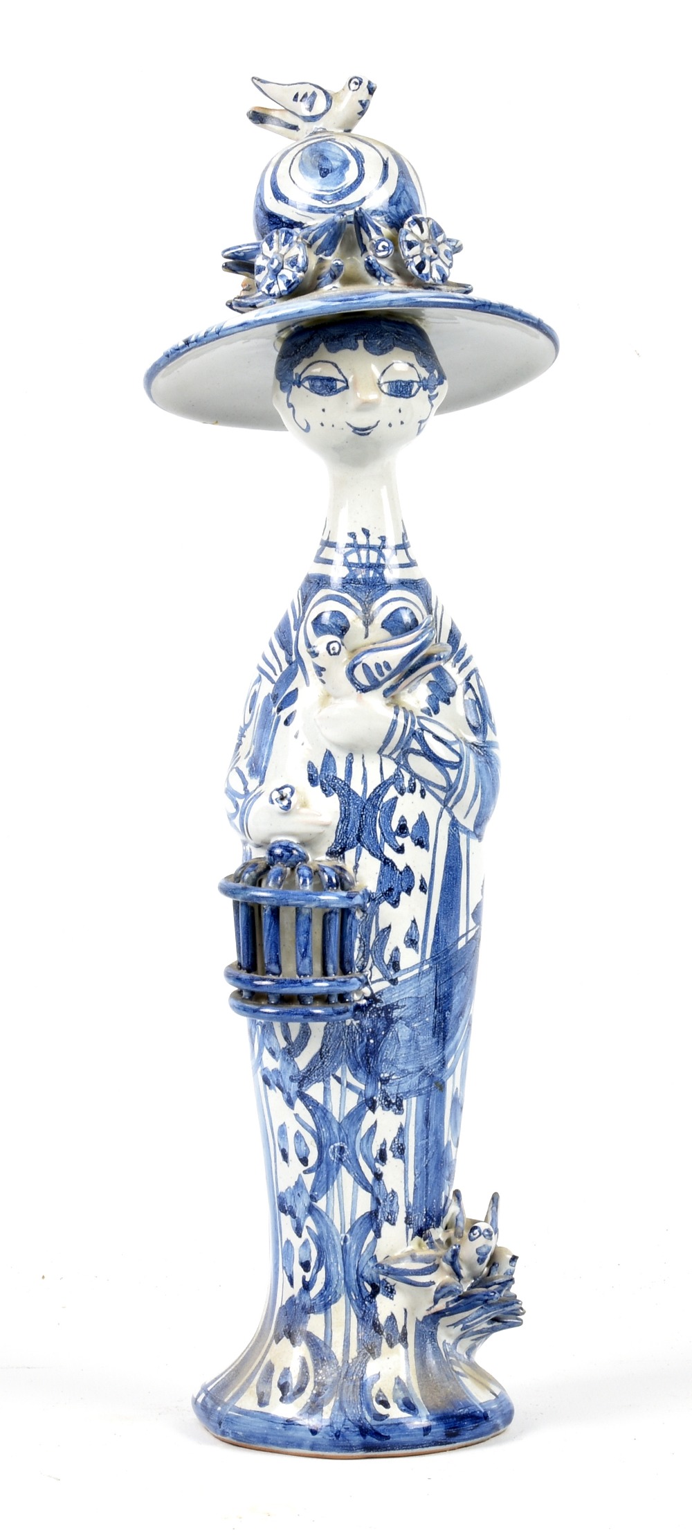 BJORN WIINBLAD (1918-2006); 'Spring', a blue and white tin glazed earthenware figure, painted marks,