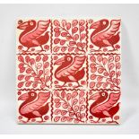 WILLIAM DE MORGAN; a rare lustre glazed square sectioned tile decorated with alternate panels of