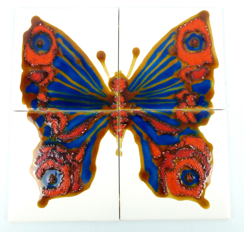 KENNETH CLARK (1922-2012); a set of four earthenware tiles decorated with a butterfly, each 15 x