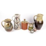 A group of studio ceramics including a David Leach bud vase and Jane Hamlyn jug, various marks,