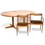 A 1960s teak dining room suite, comprising extending table with additional leaf, height 72cm, length