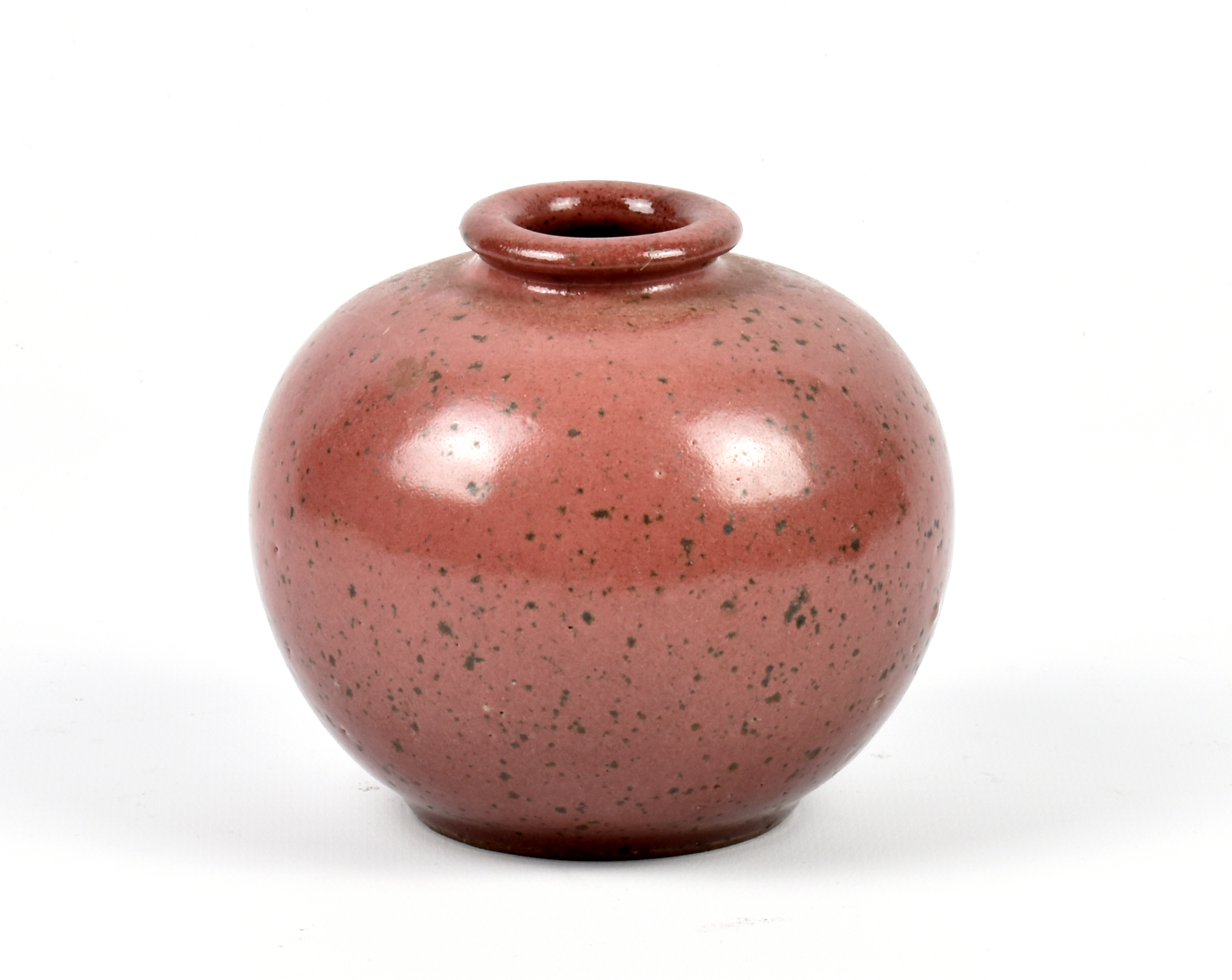 POH CHAP YEAP (1927-2007); a globular stoneware vase covered in mottled fuchsia glaze, painted