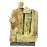 PETER HAYES (born 1946); 'Couple'; a stoneware sculpture mounted on slate base, incised signature,