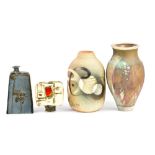 A group of studio ceramics including an early David Binns vase and tapered vase by Francoise