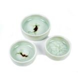 CLAUDIA LIS (born 1969); a set of three porcelain petri dishes covered in celadon glaze with iron