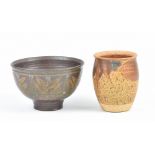 DAVID LLOYD JONES (1928-1994); a stoneware footed bowl, impressed LJ mark, diameter 16cm, and a vase
