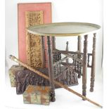 A small collection of Oriental items to include two brass-mounted boxes, a brass tray table,