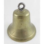 An unnamed brass maritime bell with steel bale loop, height 24cm.