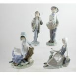 A small collection of Lladró figures to include barefoot boy with haversack,