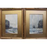 G SMITH (20th century); a pair of watercolour coastal scenes with sea stacks and Arctic terns,