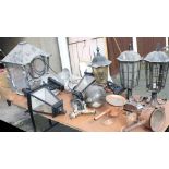 A mixed group of lighting to include reproduction street lights, carriage lamps, etc.