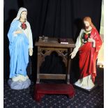 Two large figures of Jesus and The Virgin Mary, height of each approx 115cm, and an oak Bible