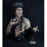 A bust of Bruce Lee inscribed to reverse 'Sculpted by Bobby Causey', height approx 70cm, and a