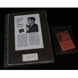 THE BEATLES; an original Cavern Club Membership Card 1963 Season and a mounted Bob Wooler