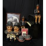 LAUREL AND HARDY; a group of reproduction figures and busts including Hardy sitting at piano, height