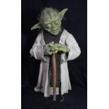 STAR WARS; a foam bust/puppet of Yoda on associated base with stick, height including base approx