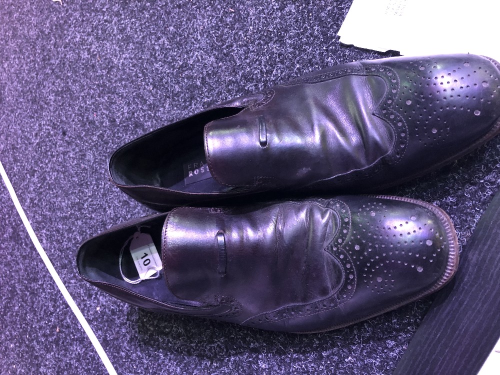 THE KRAY TWINS; a pair of Fratelli Rossetti black leather shoes worn by ...