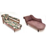 Two Victorian chaise longues, length of floral upholstered example 176cm (2).