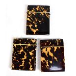 Three 19th century tortoiseshell card cases, each of similar form, with applied white metal