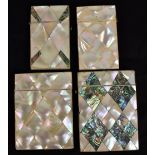 Four 19th century mother of pearl card cases, each with geometric design, 10.5 x 8cm and 9 x 5.5cm.