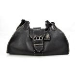 FENDI; a black leather 'Sellaria' pebbled handbag with over stitched decoration, with dust bag, 38 x