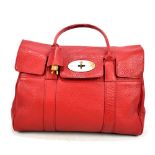 MULBERRY; a red grained leather 'Bayswater' handbag, 28 x 38cm.