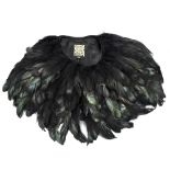 BIBI; a green and black tinged feather evening collar/cape, fastening with a velvet button, one