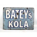 A vintage advertising enamel sign 'Batey's Kola', Patent Enamel London, 25.5 x 35.5cm.