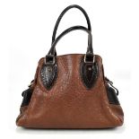 FENDI; a vintage brown leather bag, with Fendi badged decoration with dust bag, 32 x 24 x 12cm.