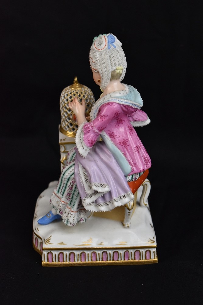 MEISSEN; a mid to late 19th century figure representing touch, blue painted crossed swords mark to - Image 2 of 7
