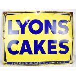 A vintage advertising enamelled sign 'Lyon's Cakes' by J Lyons & Co Ltd Cadby Hall London W14, 75