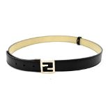 FENDI; a black leather gentleman's belt, with Fendi logo'd chrome buckle, length 45cm.