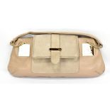 FENDI; a tan leather and suede evening bag, with dust cover and gold tone hardware and chain handle,