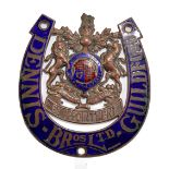 A circa 1920s 'Dennis - Bros Ltd - Guildford' enamelled Royal Warrant vehicle badge, with Royal Arms
