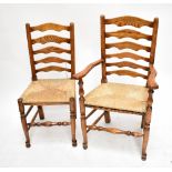 A set of six rush seated dining chairs (4+2) (6).