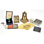 A mixed lot of assorted collectors' items including a Victorian watch stand, hallmarked silver and