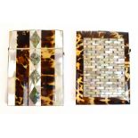 Two 19th century tortoiseshell card cases, each with mother of pearl inlay, including a rippled